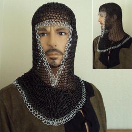 Larp Black Chainmail Coif With Zinc Edging - LARP Warriors