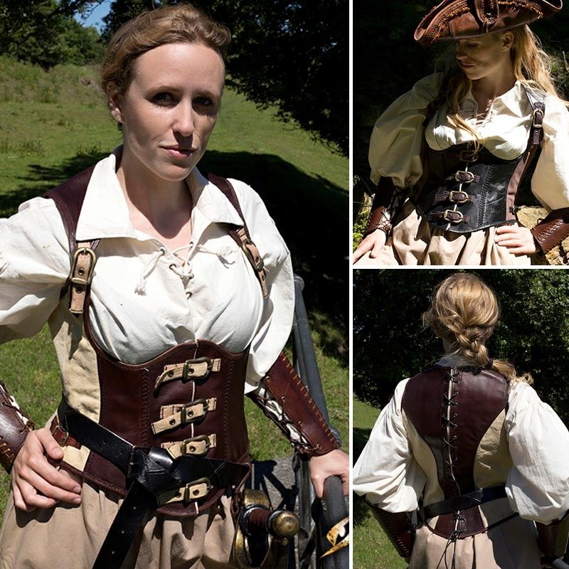 Medieval Leather Under-Bust Corset, Larp Handmade Leather Corset